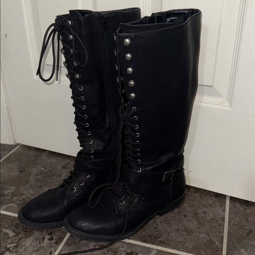 Target Black Lace-Up Tall Boots - Picture 3 of 7